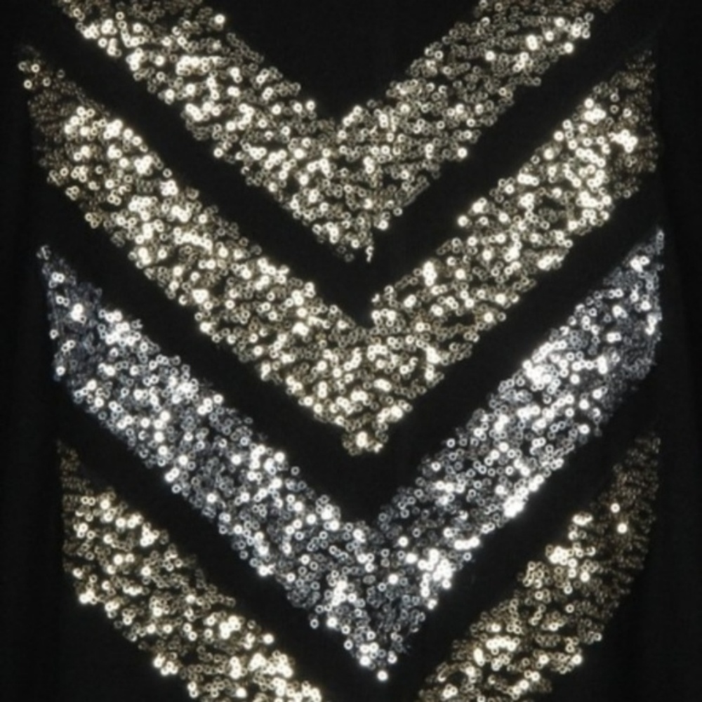 1 LEFT Boutique Black Sequin Chevron Tunic Top - Picture 6 of 7